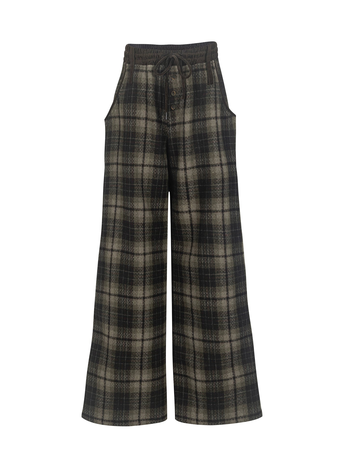 Retro Loose Straight Plaid Trousers