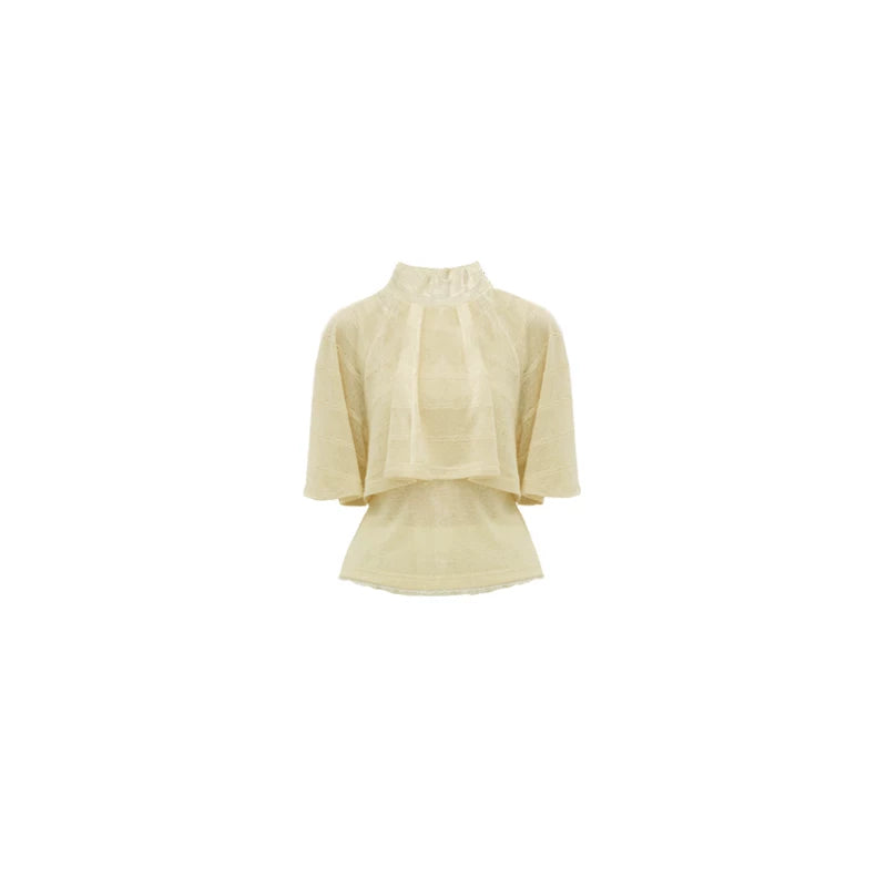 Light Yellow Waffle Knit Cape Top