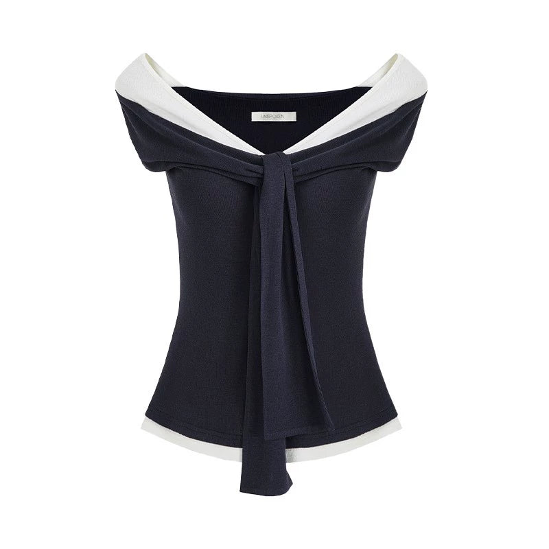 Contrasting One-Shoulder Slimming Top