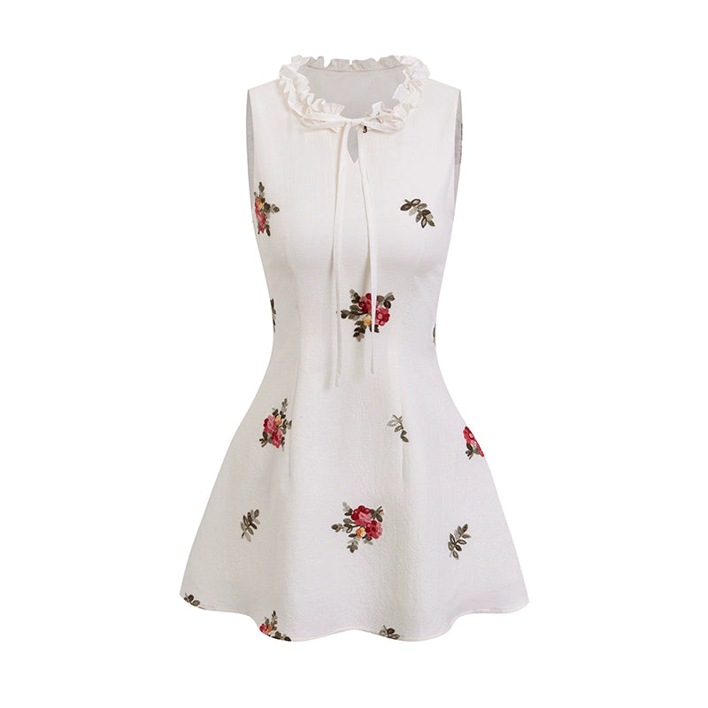 Floral Beige Sleeveless Summer Dress