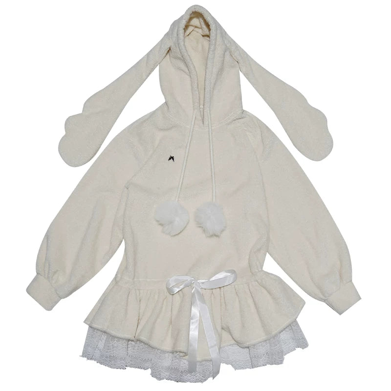 Lace Plush Sweatshirt Dress