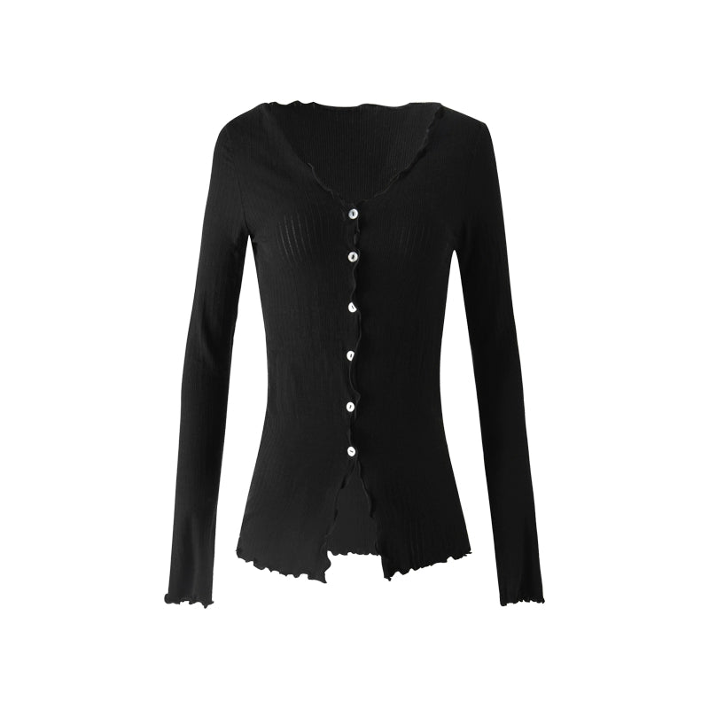 Lyocell Ruffled Long Sleeve Cardigan
