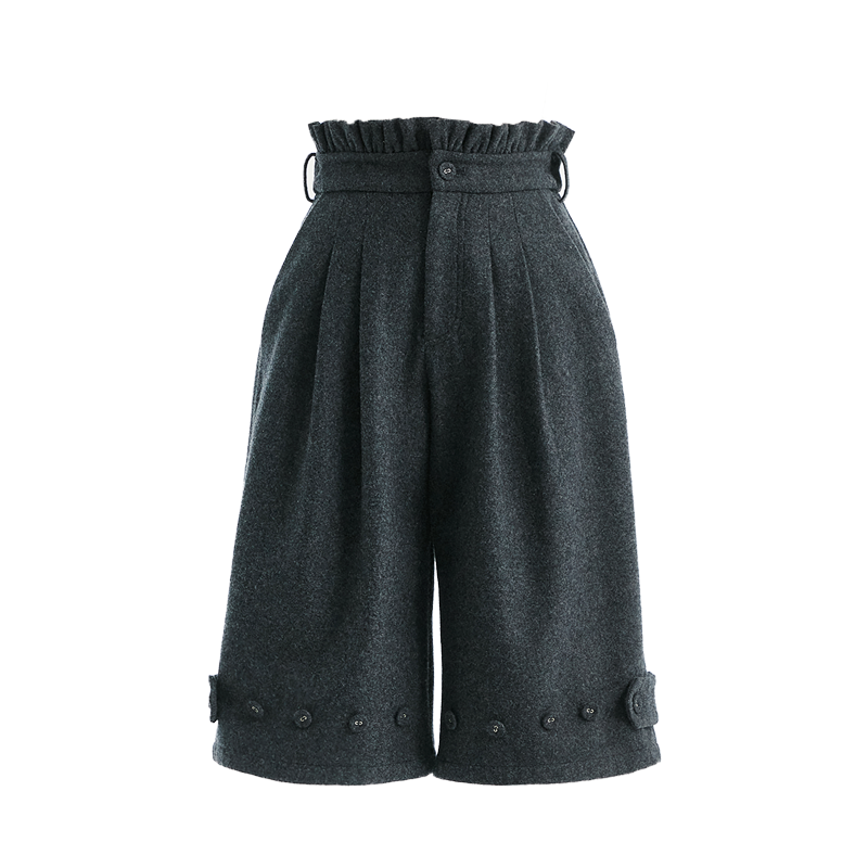 Gray Woolen Lace-Trim Pants