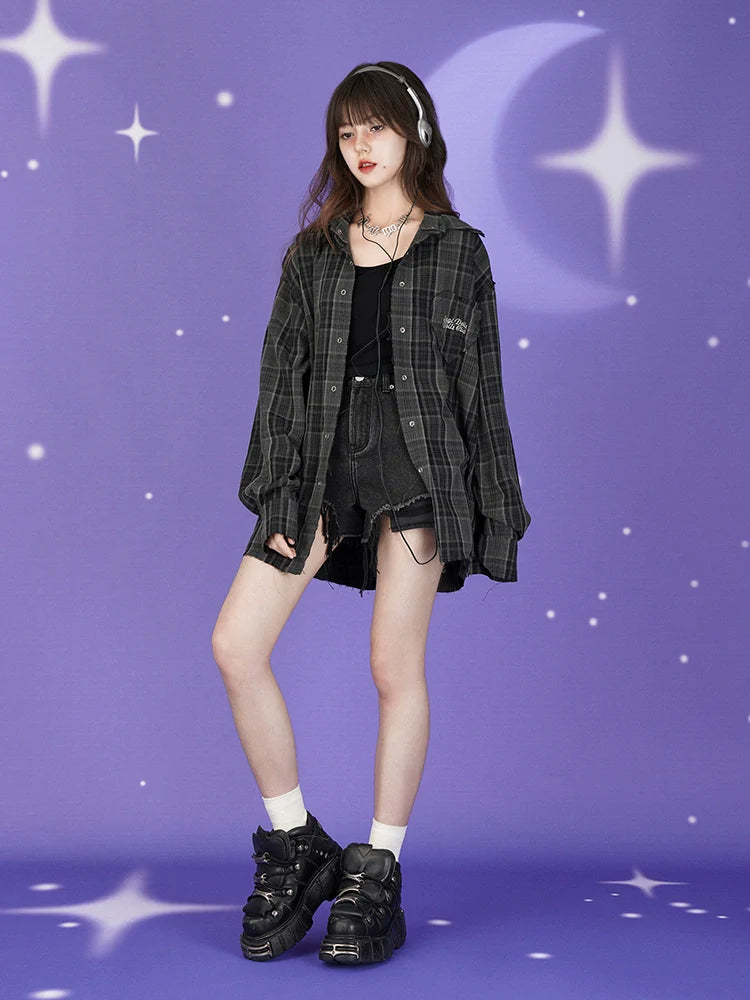 Kariertes lockeres Langarmhemd