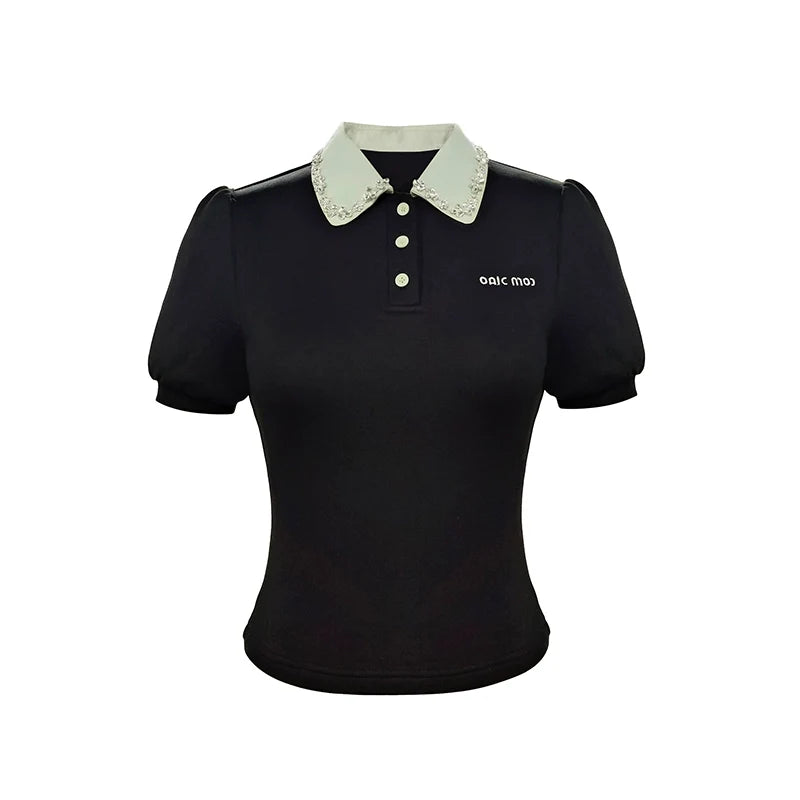 Polo-Hals Kurzarm Stretch-Panel Oberteil