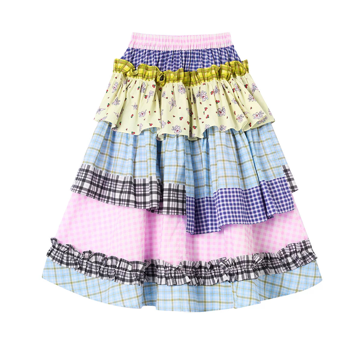 Plaid Cotton Lace Skirt