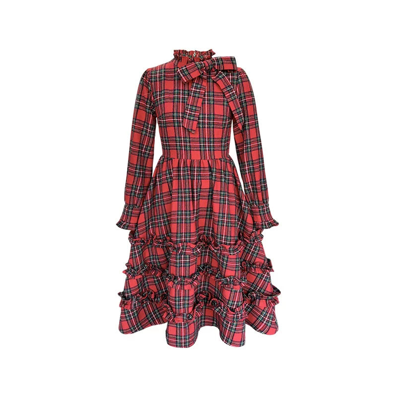 Retro Plaid Ruffle Dress