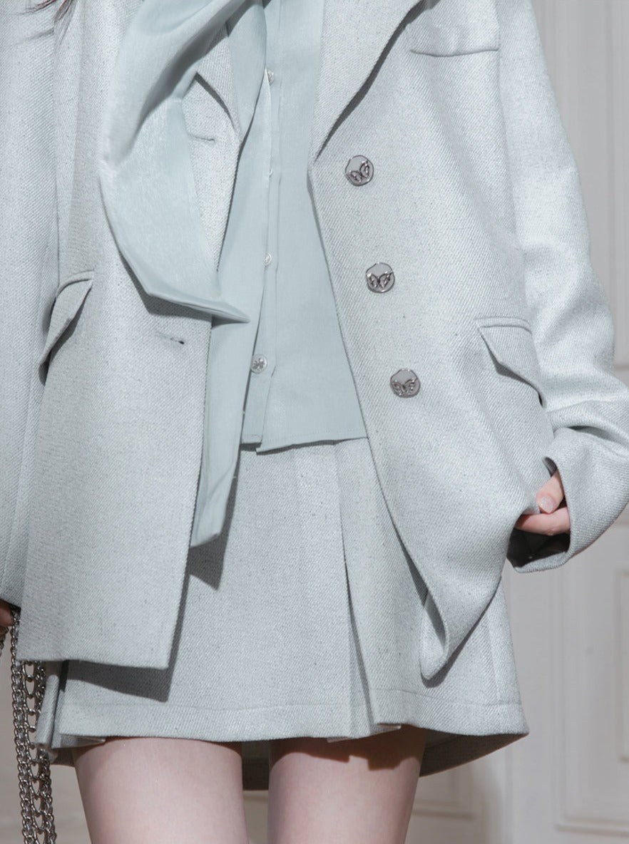 산들바람이 부는 그린 블레이저 + 스커트 세트