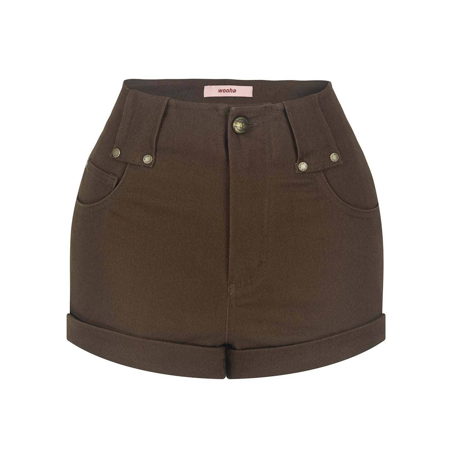 High-Waisted Metal Buckle Shorts