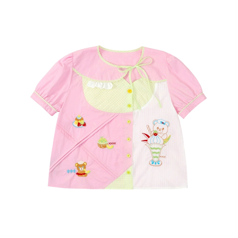 Pink Collar Paneled Embroidery Top