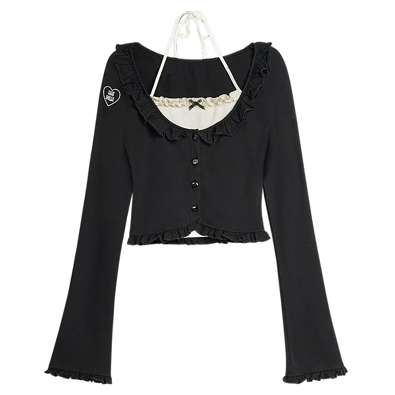 Black Halterneck Slim Cardigan Top