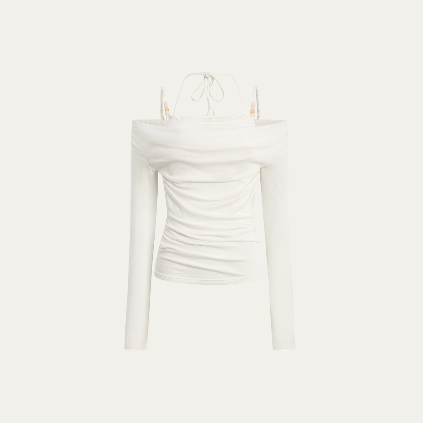 Pink Beaded Halterneck Long Sleeve T-Shirt