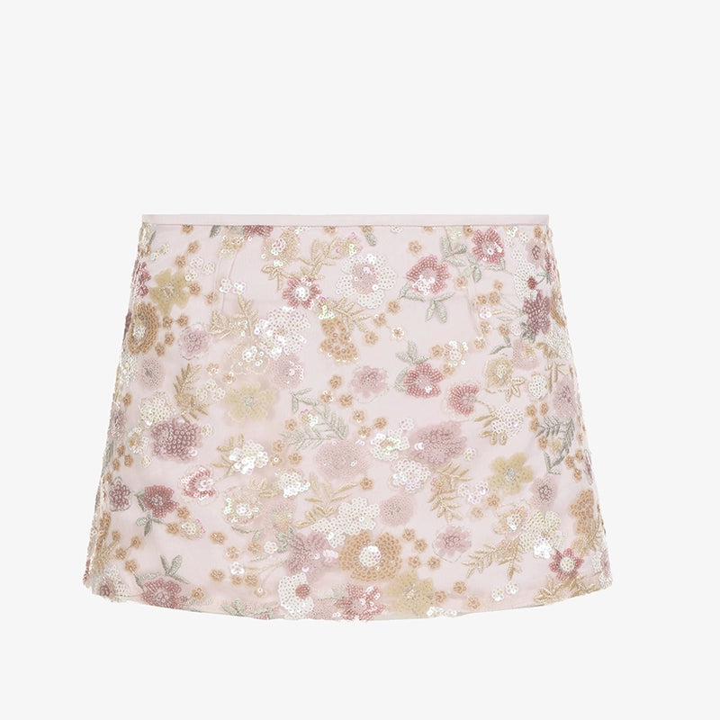 Illusion Pailletten Blumen Mesh A-Linien-Rock