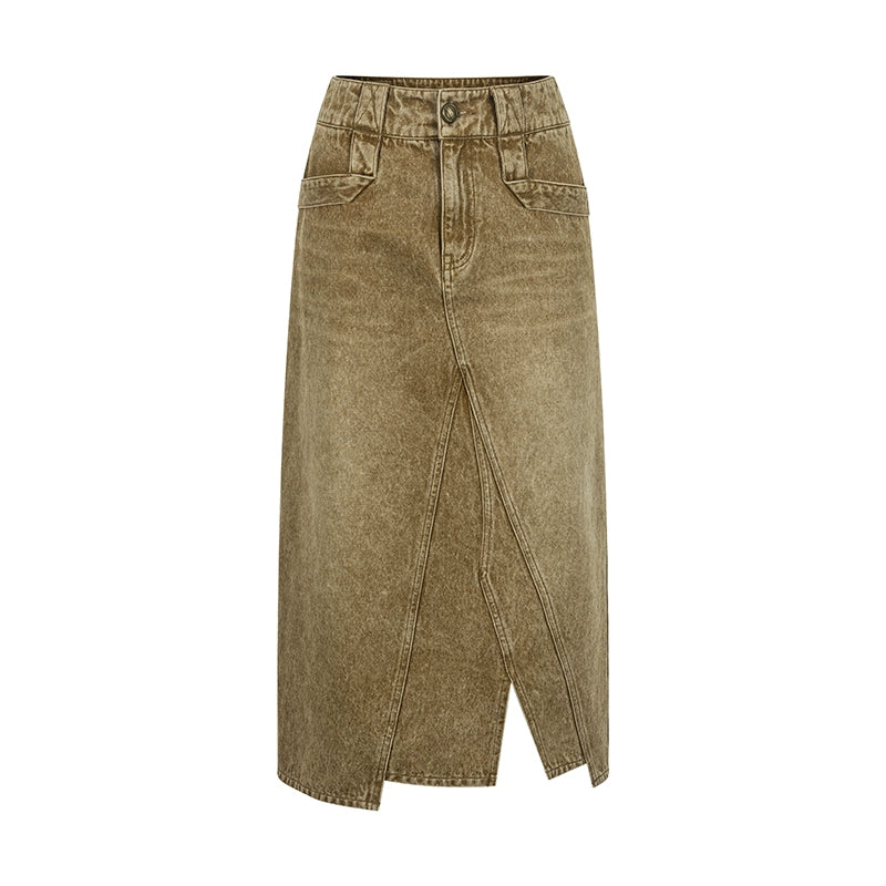 Wooha Vintage Brown Denim Skirt