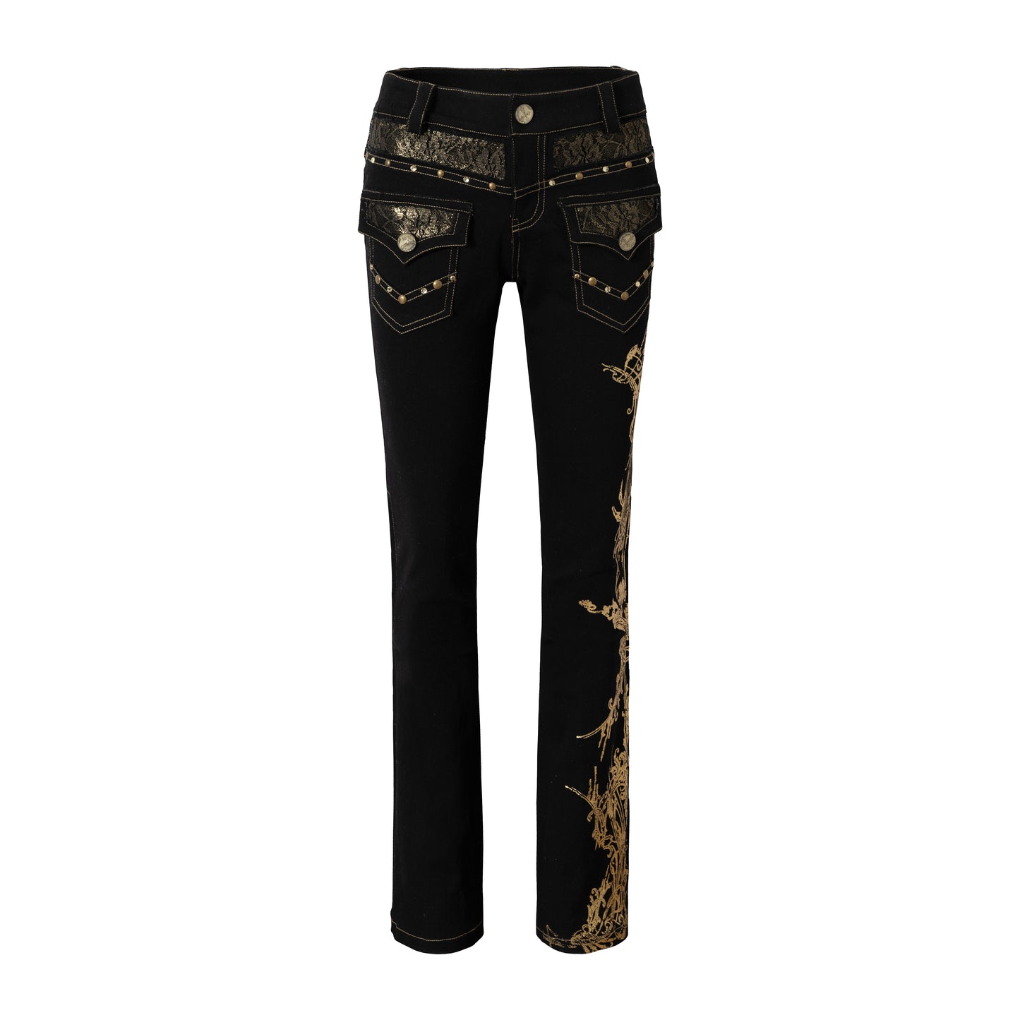 Retro Gold Foil Denim Pants