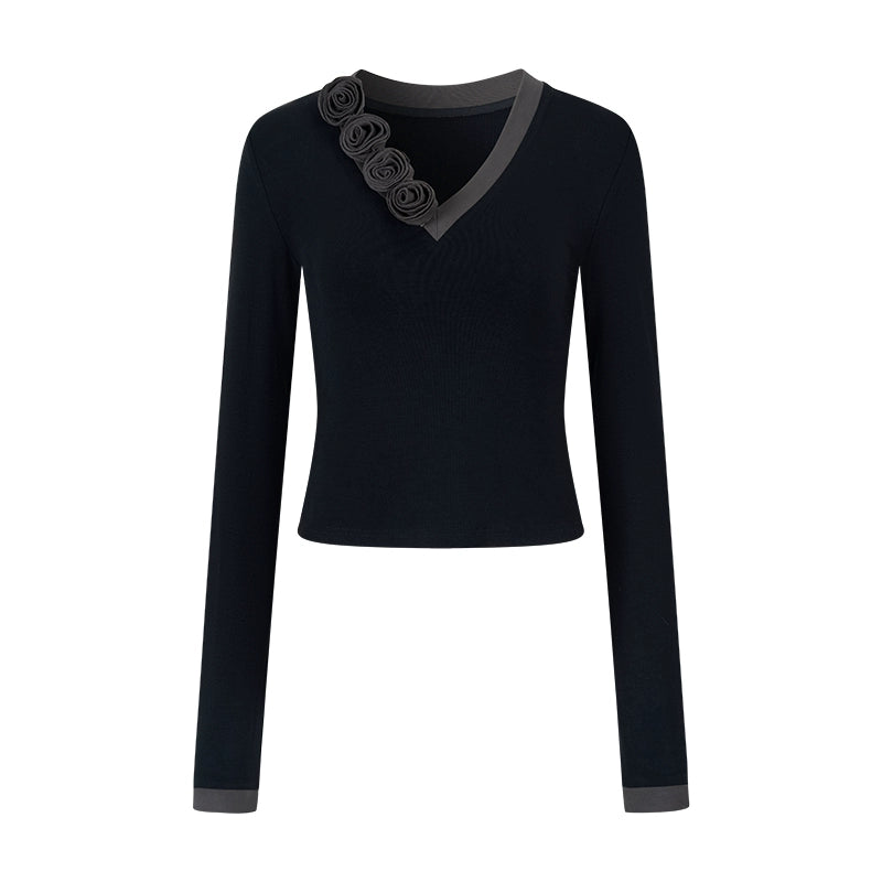 Elegant V Neck Flower T-Shirt