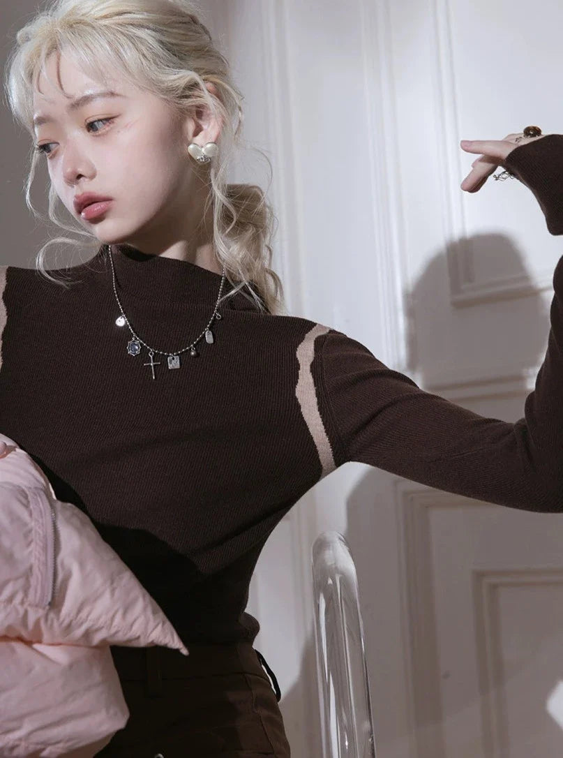 레트로 롱 슬리브 울 탑