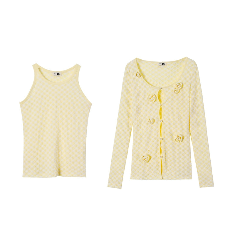 Three-Dimensional Flower Bubble Texture Knitted Vest Set