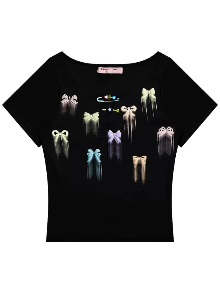 프린트된 슬림 핏 반팔 티셔츠