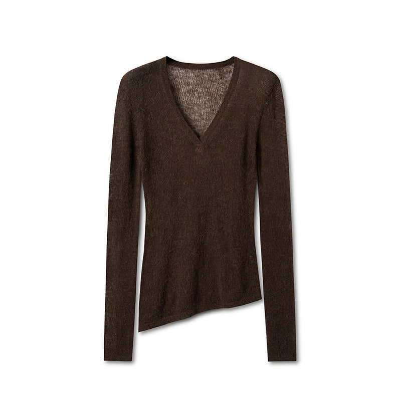 Alpaca Knit Layered V-Neck Long Sleeve Top
