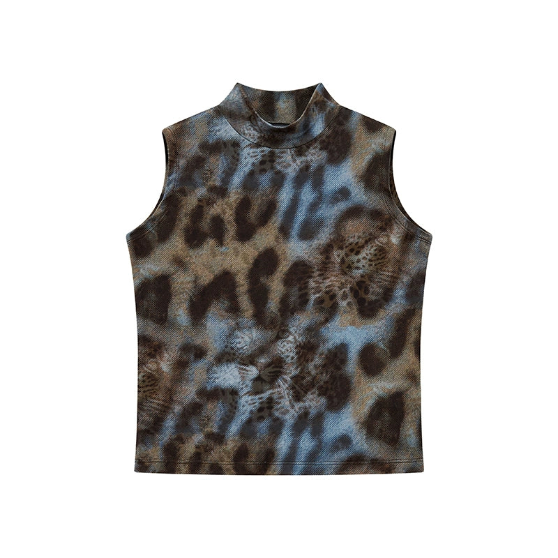 Leopard High Neck Sleeveless Top