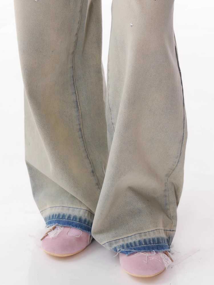 하이웨이스트 슬림 스트레이트 와이드 레그 청바지