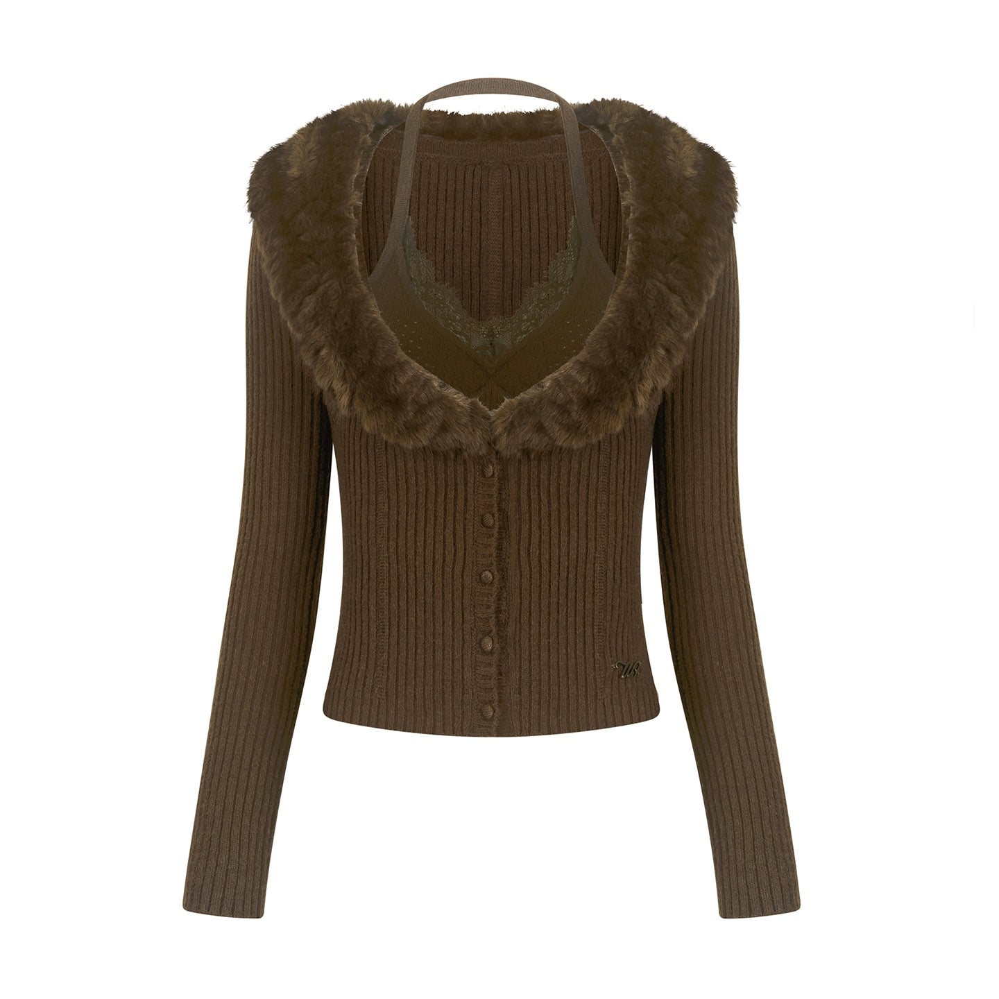 Vintage Fur Collar Knit Cardigan Set