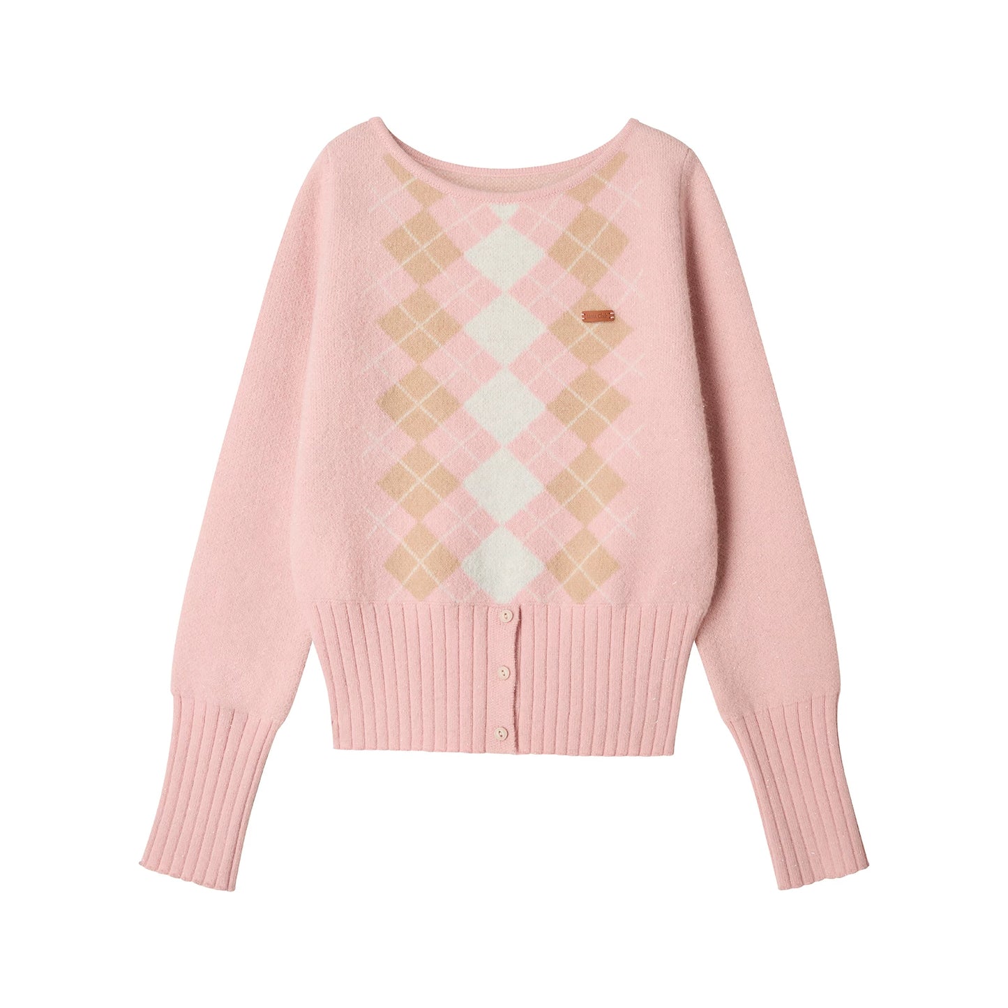 Pink Diamond-Patterned Knit Sweater
