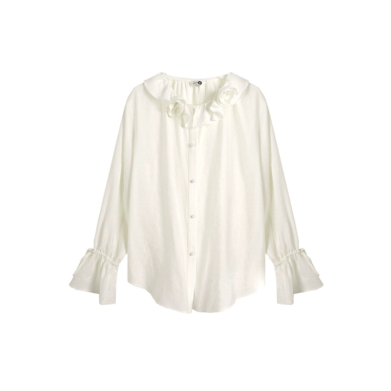 Rose Ruffled Long-Sleeved Shirt