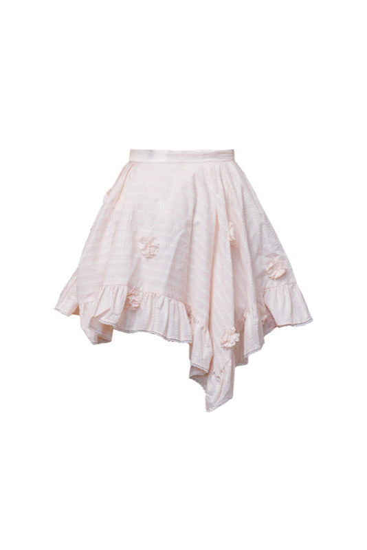 Pale Pink Striped Shirt & Irregular Skirt Set-Up