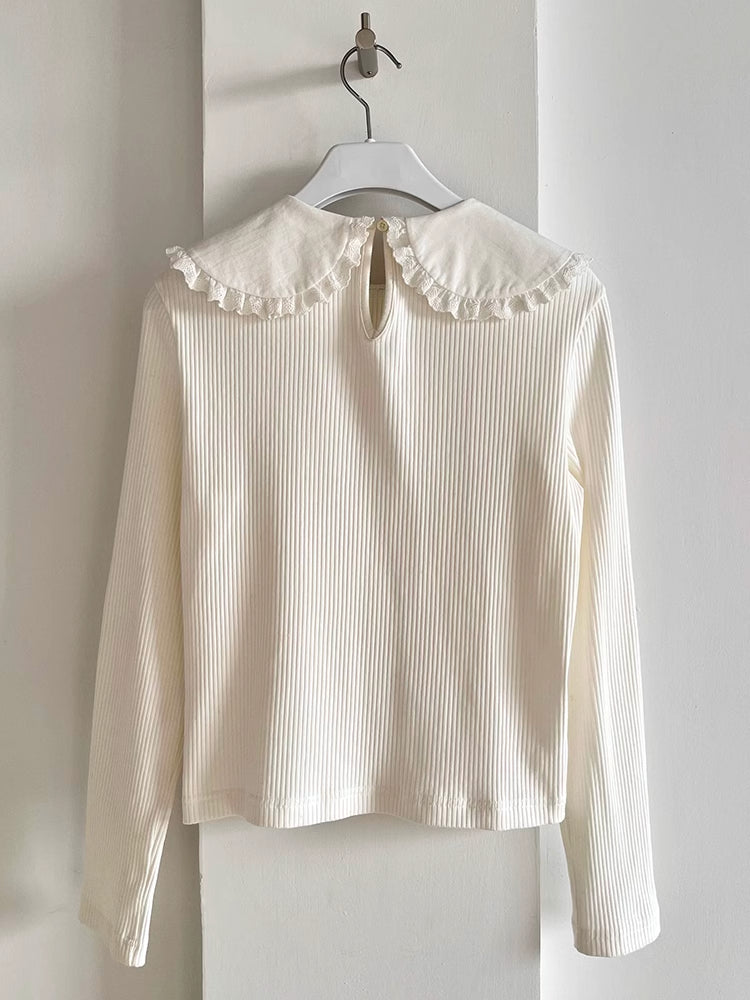 White lace doll collar knit top