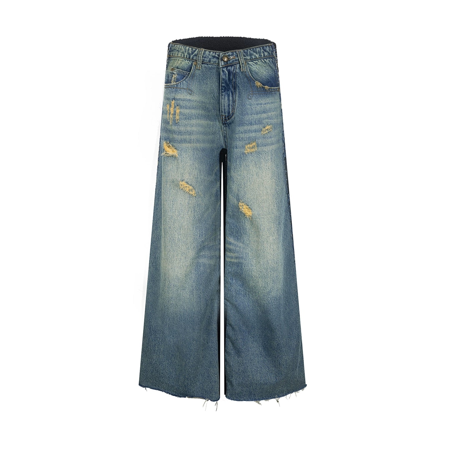 Frayed Hem Patchwork Jeans