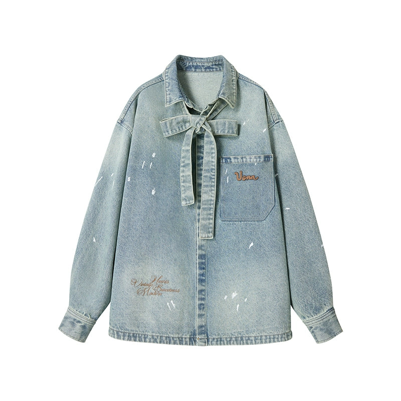Washed Distressed Loose Denim Jacket