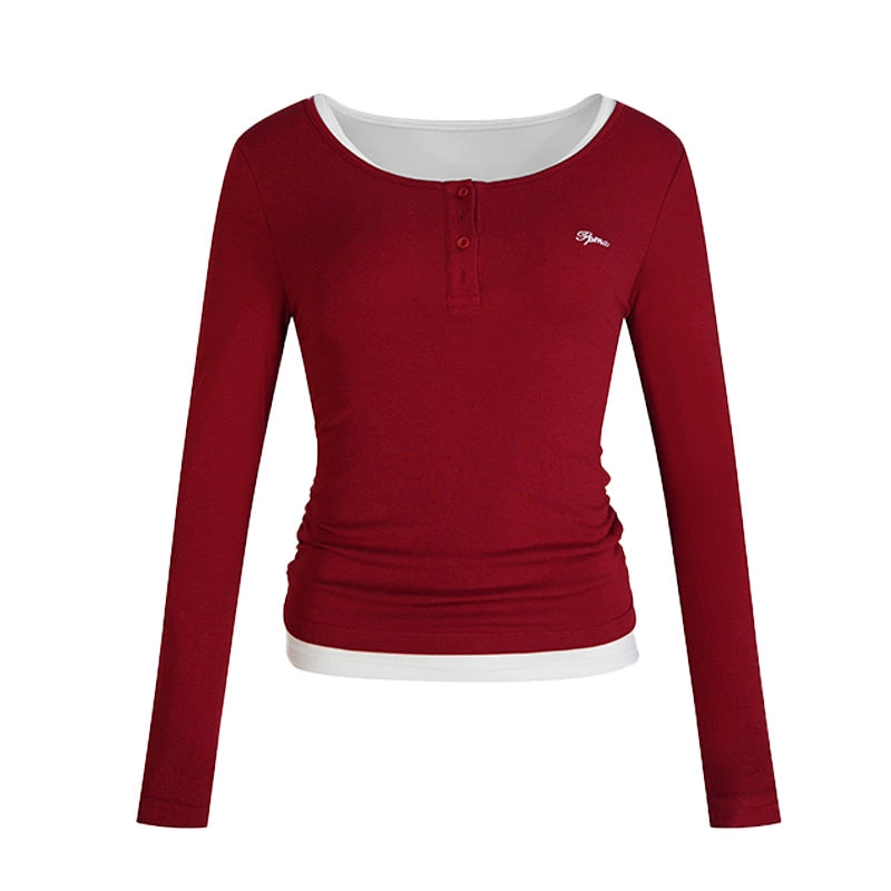 Basic Fake Two-Breasted Base Layer Top