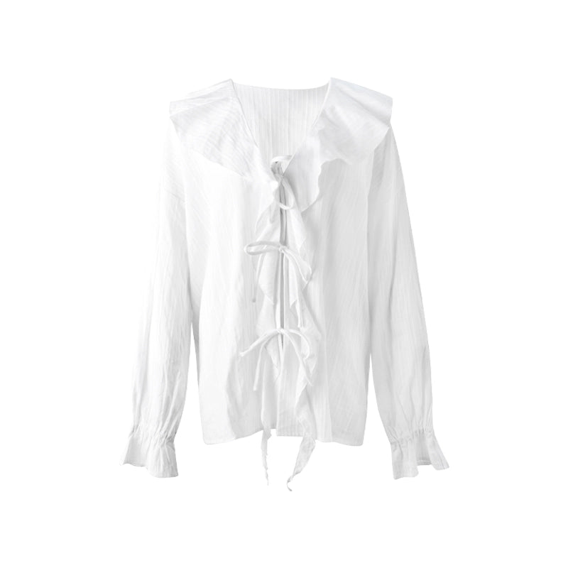 Winter White Ruffled V-Neck Shirt
