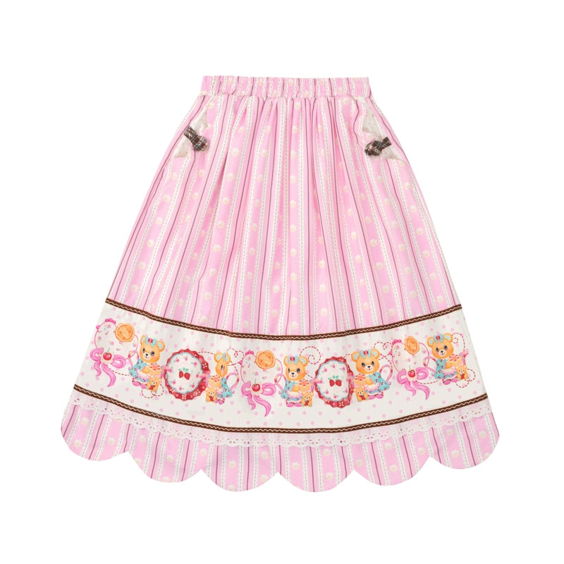 Striped Cream Waist Long Skirt