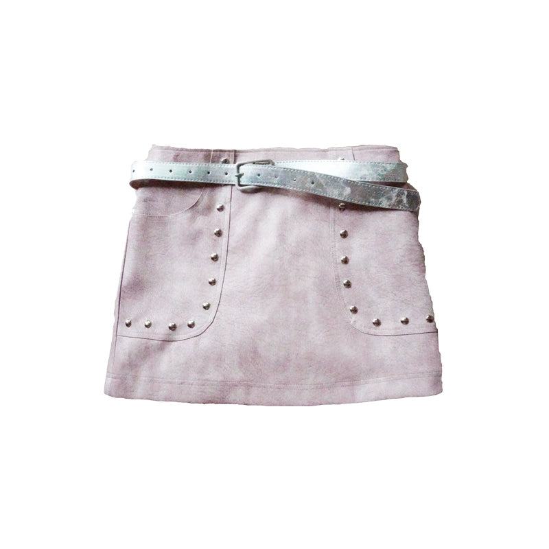 Pink Beaded Leather Skirt