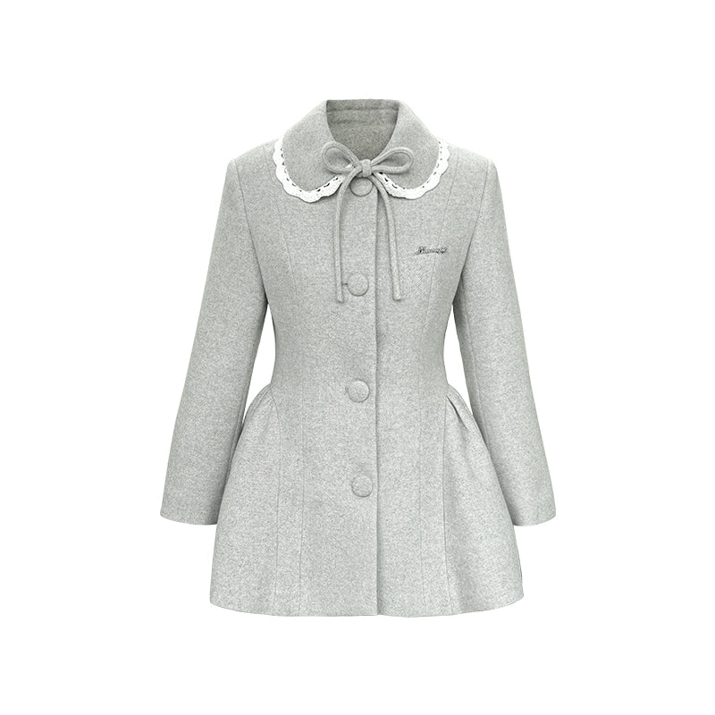 Light Gray Bow Woolen Coat