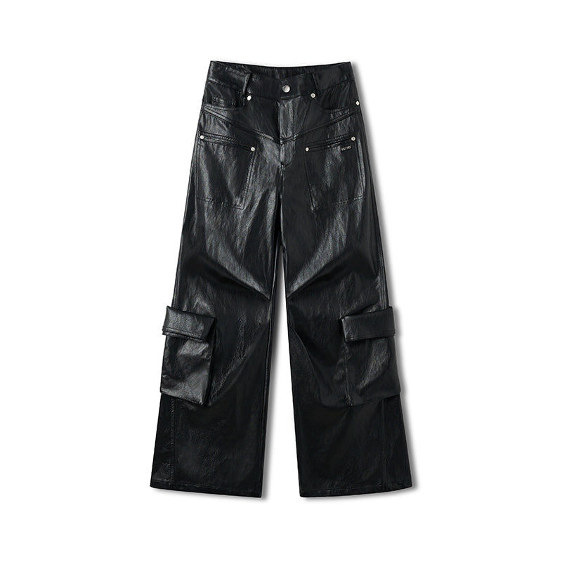 Punk Pebbled Wide-Leg Leather Pants