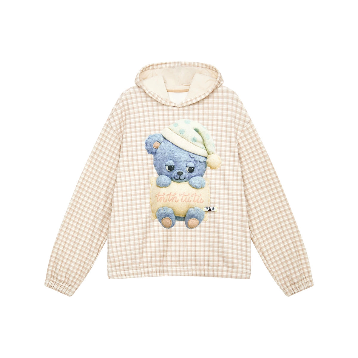 Maroon Plaid Bear Hooded Sweatshirt