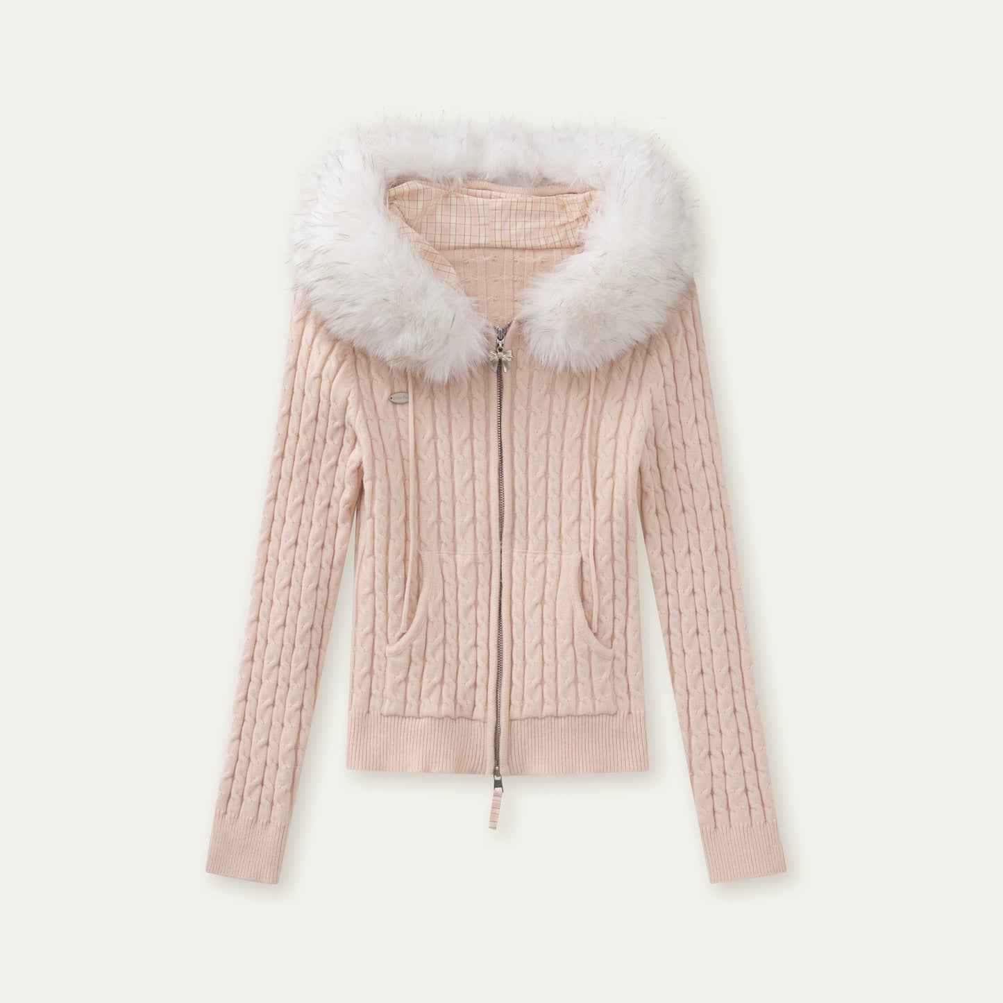 Fur Collar Detachable Knit Jacket