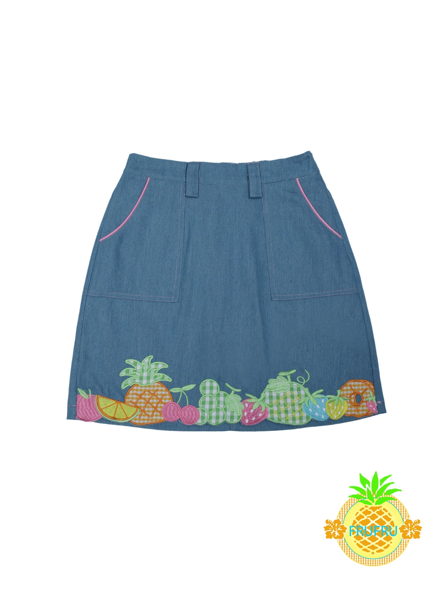 Fruit Embroidered Denim Skirt