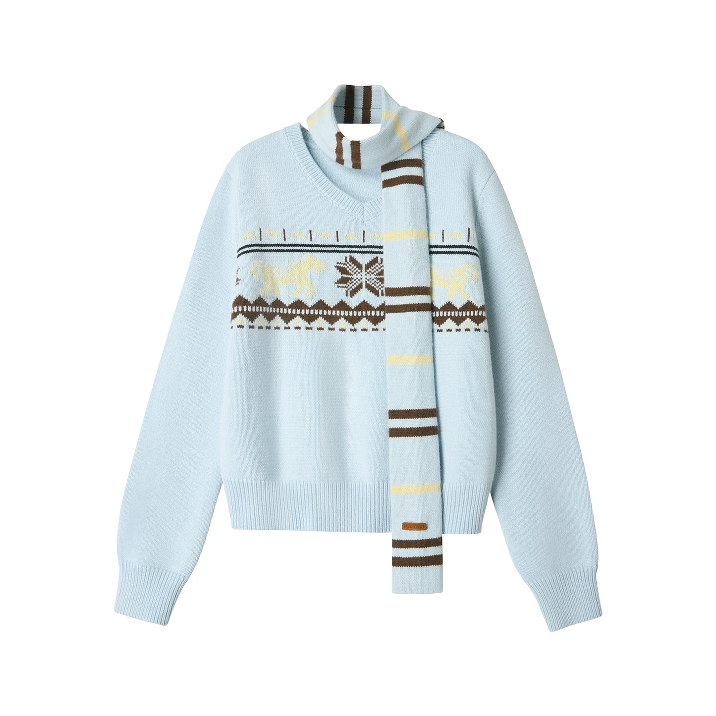 Fair Isle Wool Knit Sweater Scarf Set