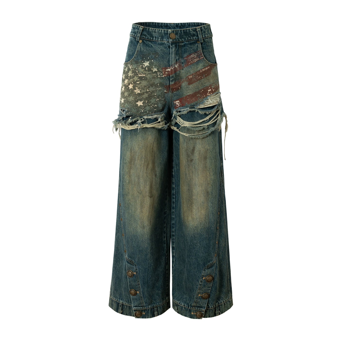 Retro Print Denim Pants