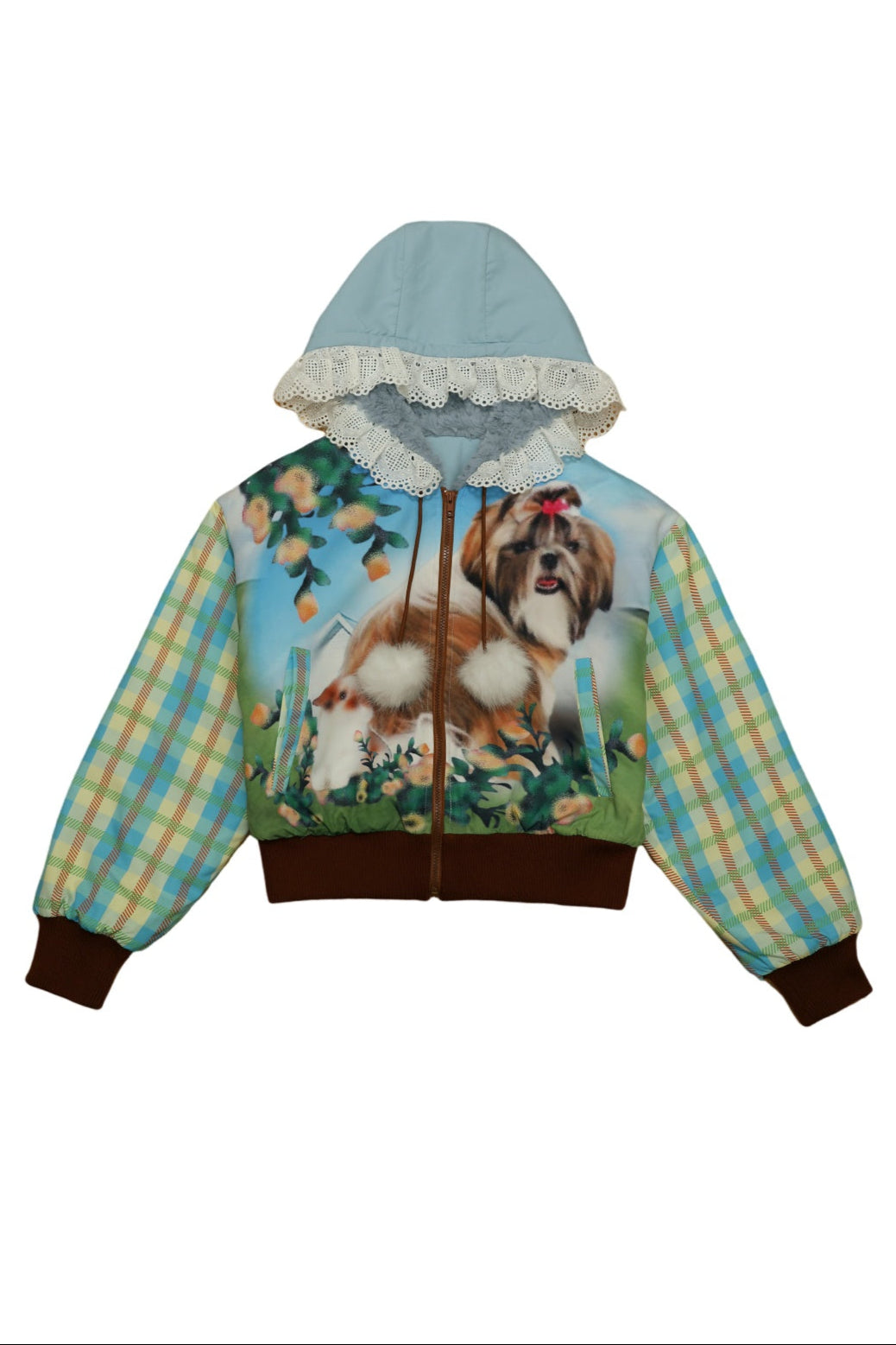 강아지 프린트 크롭 재킷