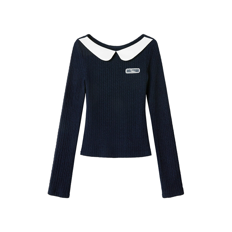 Doll Crew Neck Letter Wool Knit Top