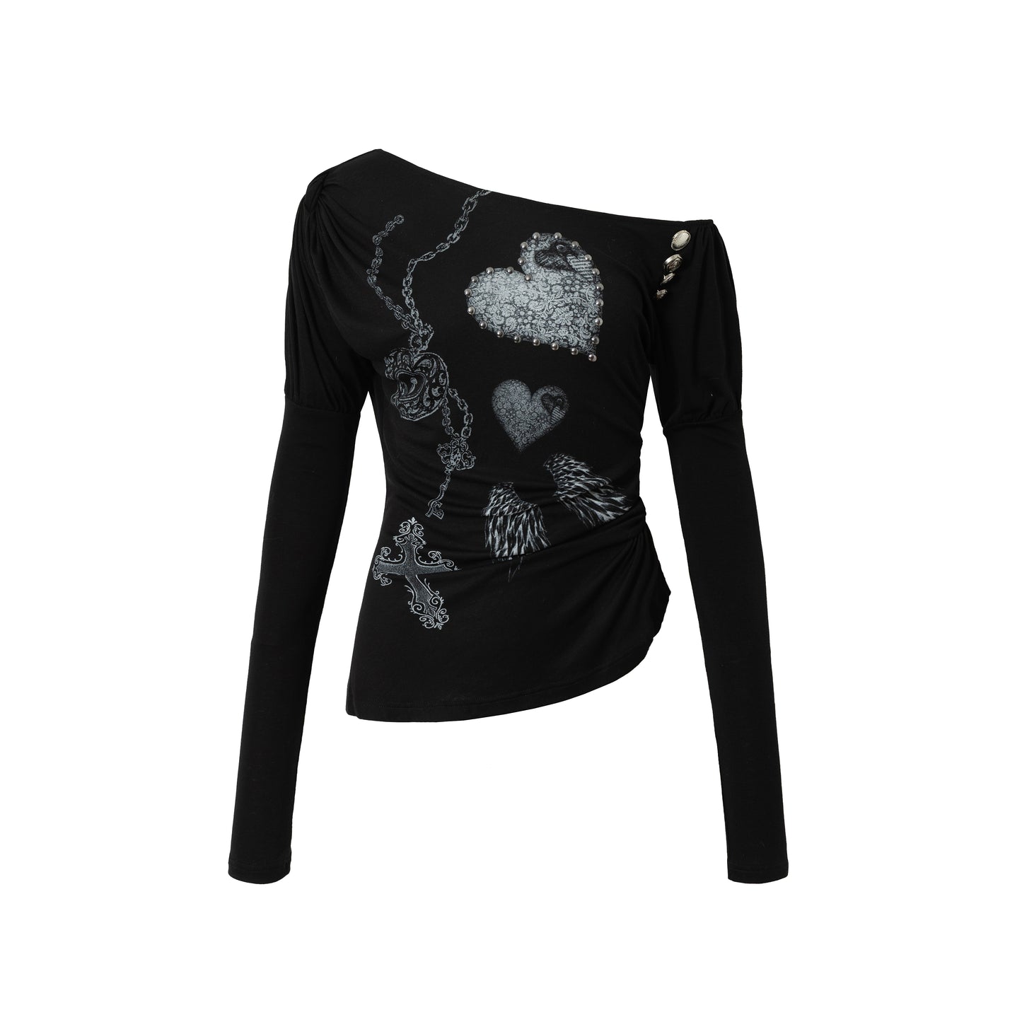 Puff Sleeve Punk Print Shirt