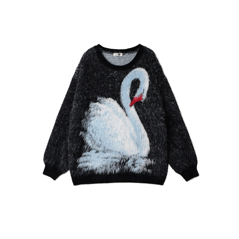 Moonlight Swan Faux Velvet Sweater