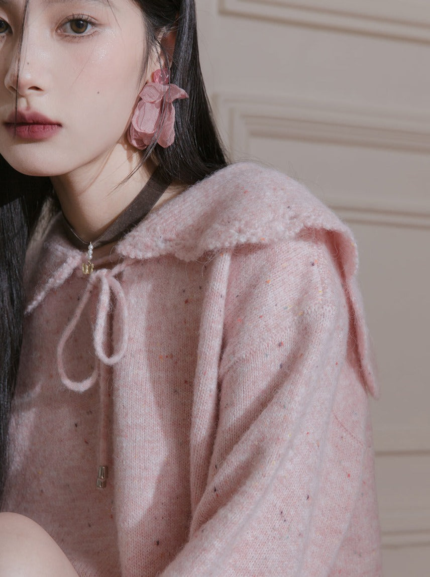 모피 가장자리 연꽃 넥 스웨터