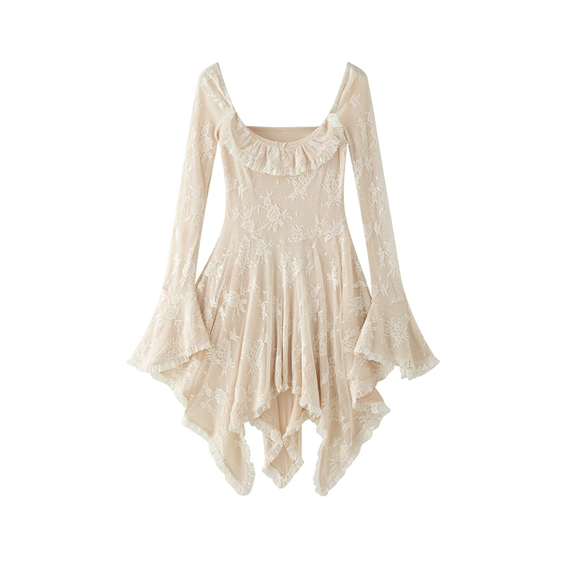 Square Neck Asymmetric Long Sleeve Dress